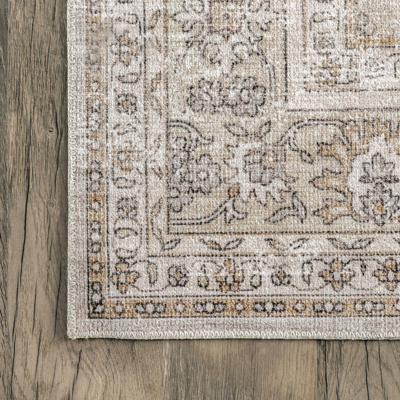 Tapis lavable à la machine à motif floral rétro SpinClean de Deadra, Tapis de couloir 2 pi 6 po x 8 pi