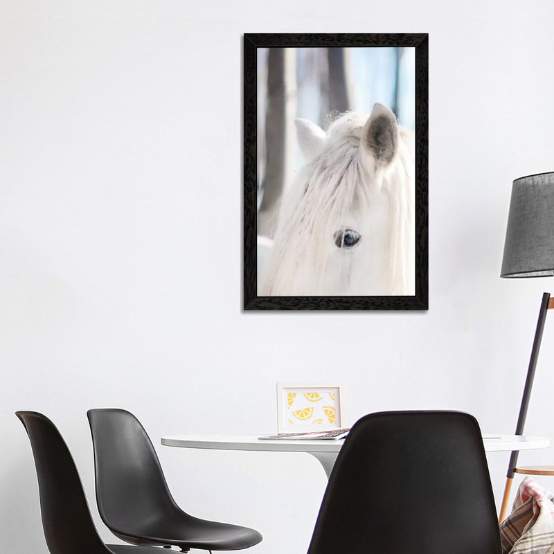 White Horse by Chelsea Victoria - Print on Canvas, 101.6 cm H x 66.04 cm W, Black Floater Framed
