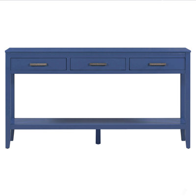 59.1'' Farmhouse Entryway Table With 4 Drawers, Painted Console Table With Bottom Shelf & Iron Handles, Minimalist Sofa Table For Living Room, Hallway, Kitchen, Bedroom, Office