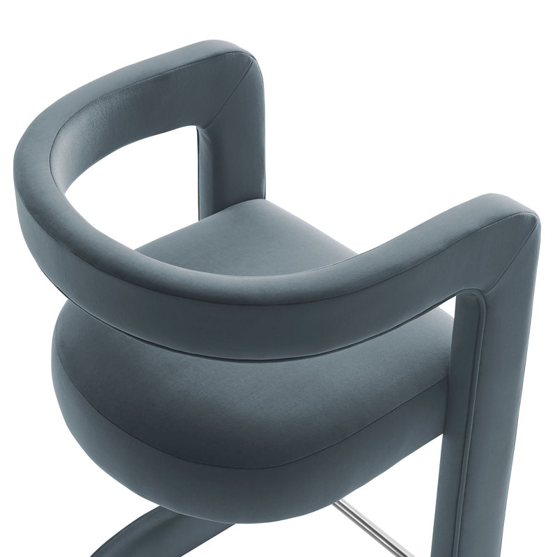 Winslow Performance Velvet Stool, Cadet Blue, Counter Stool (27" Seat Height)