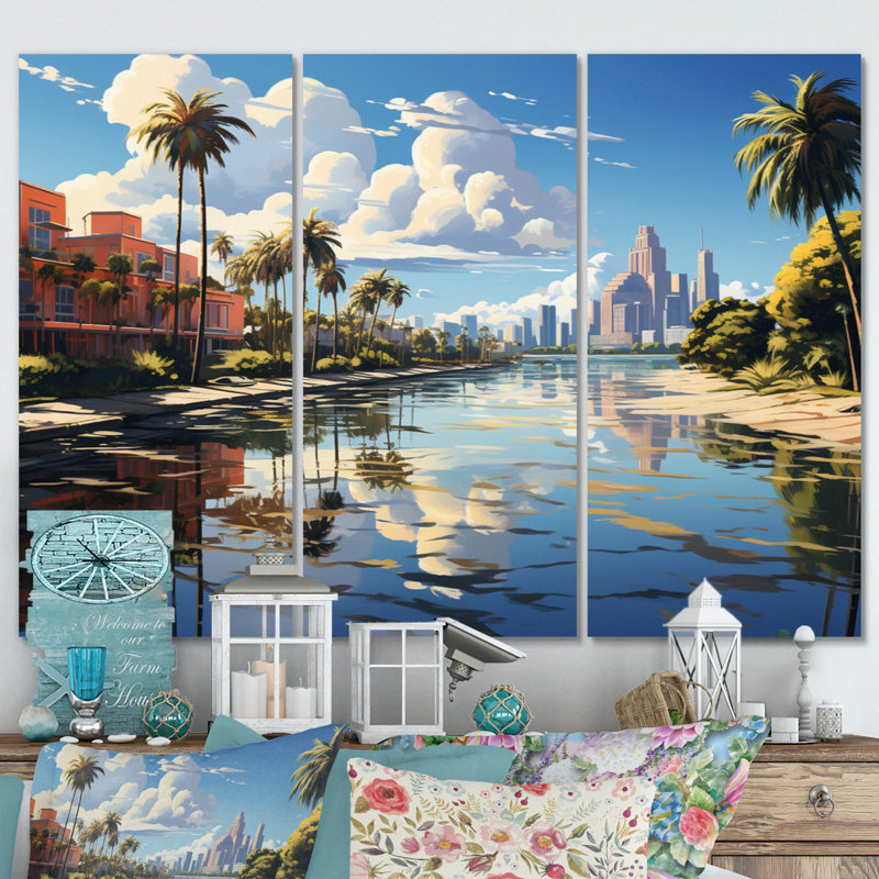 Miami Sunshines State I - Florida Canvas Art Print Set, H 28 po x l 36 po x P 1 po