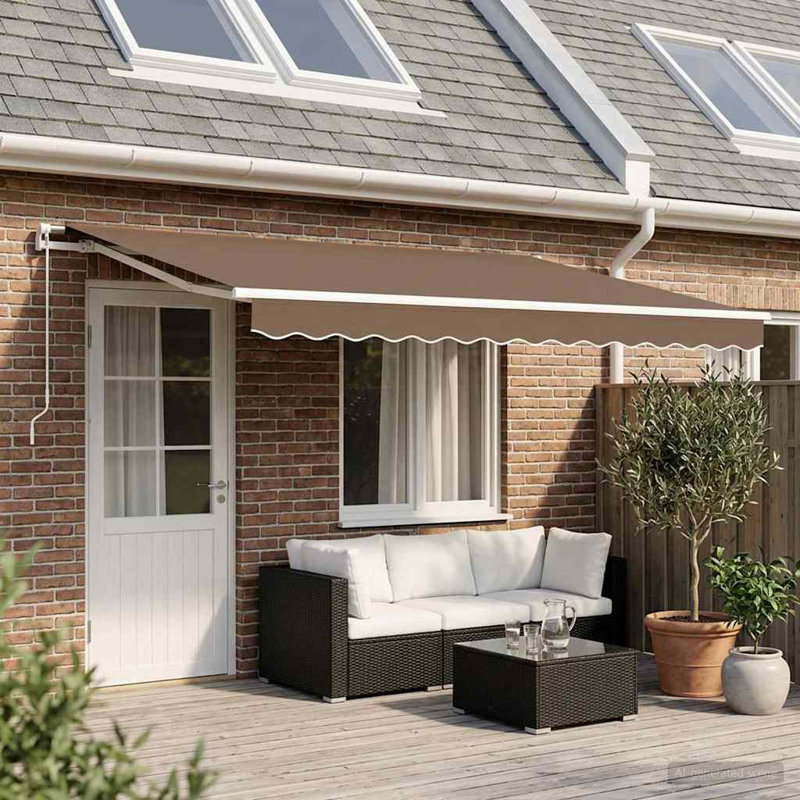 VidaXL Fabric Cover Retractable Patio Awning, Solid Colour, 165cm H x 400cm W x 200cm D, Taupe