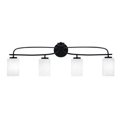 Barquero Cavella 4 Light Bath Bar Shown In Matte Black Finish With 4" Glass