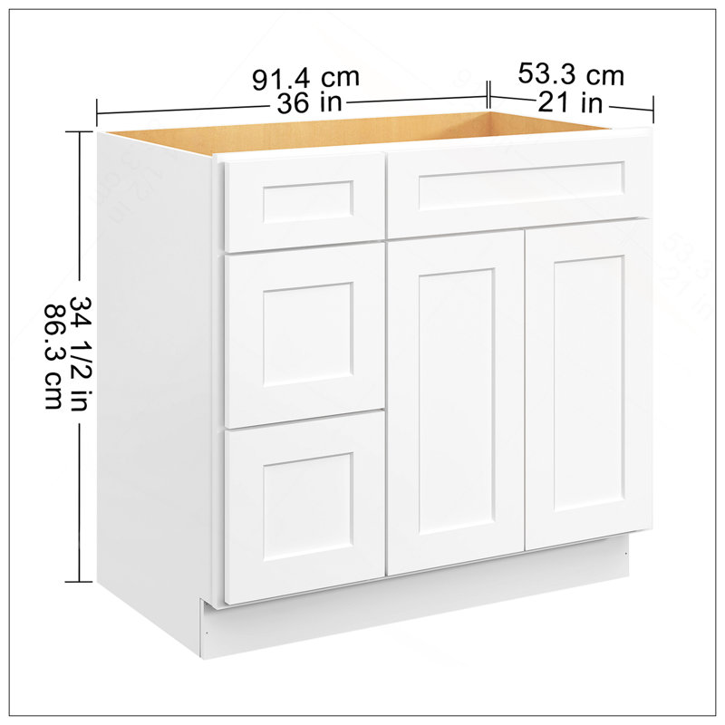Versatile 36 In. W X 21 In. D X 34.5 In. H In Shaker White Plywood Ready To Assemble Floor Vanity Sink Base Kitchen Cabinet With Left Door