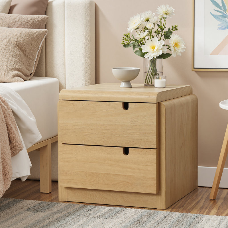 20.8'' Japandi Nightstand with 2 Drawers, Natural Oak MDF Bedside Table
