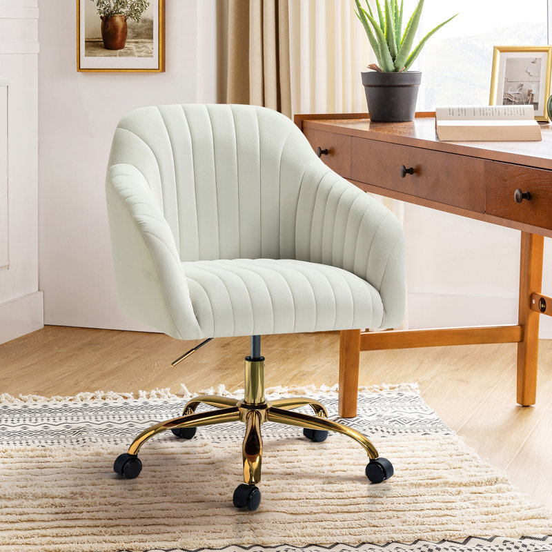 Chaise de travail en velours Adan, Velours ivoire
