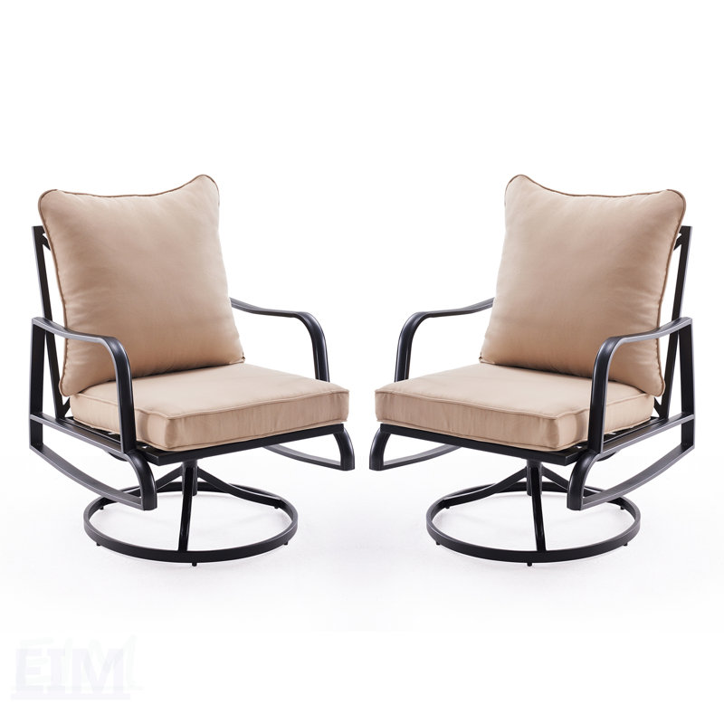 Patio Furniture Set Of 2, Outdoor Swivel And Rocking Chairs With 4 Inch Thick Cushions For Porch, Balcony, And Backyard