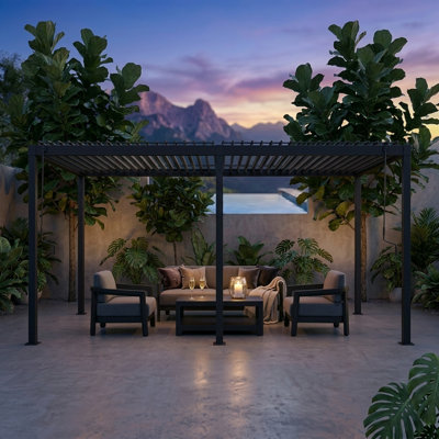 111S Louvered Pergola & 4-Piece Conversation Set — Complete Outdoor Living Bundle