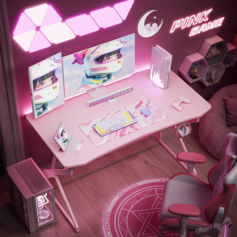 Kymorah Metal Base Computer Desk, Pink, 28.7" H x 47" W x 23.6" D
