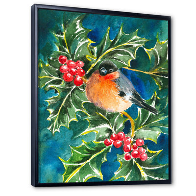 Bouvreuil avec oiseaux sur un arbre de Noël - art mural traditionnel sur toile