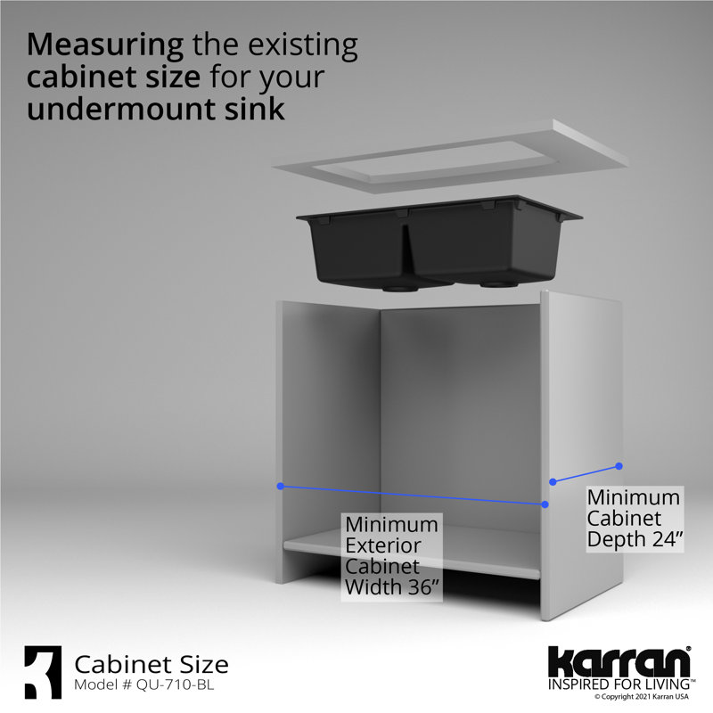 Karran Quartz 32-1/2'' X 19-1/2'' Double Bowl 50/50 Undermount Kitchen Sink Kit, Black