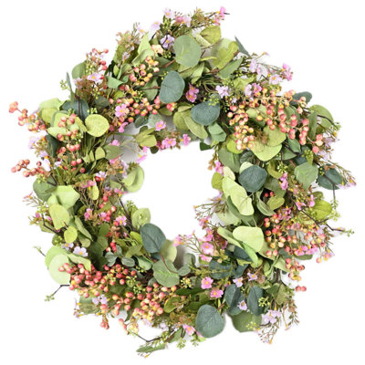 24" Artificial Wildflower Eucalyptus Berry Thanksgiving Day Fall Wreath For Front Door