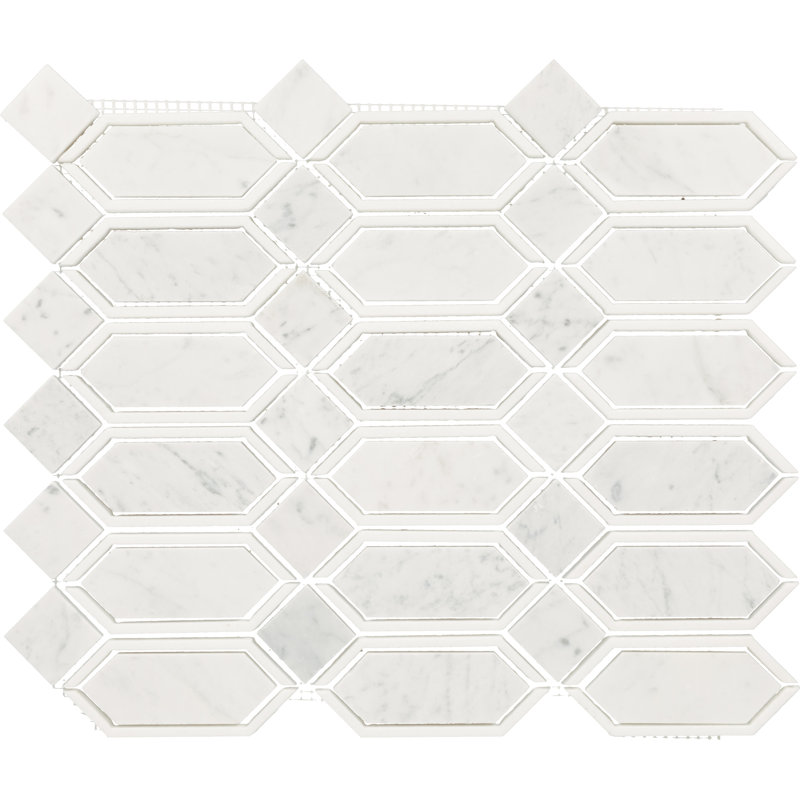 Carreau de mosaïque murale en pierre naturelle 6 po x 12 po, Blanc / gris