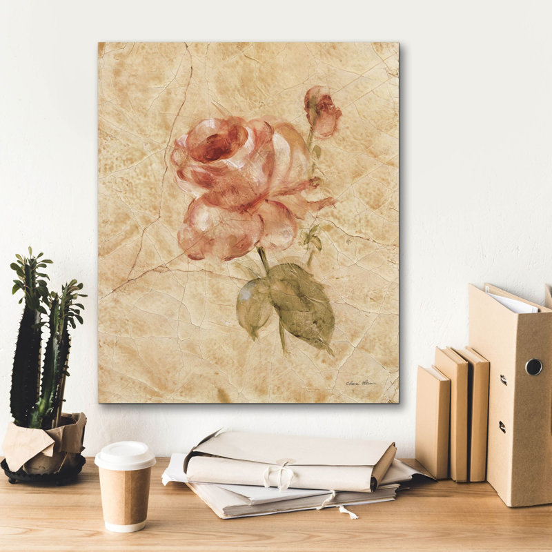 «Rose On Cracked Linen» par Cheri Blum, art mural sur toile, H 24 po x l 20 po x P 0,75 po