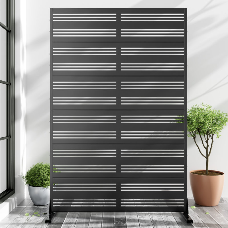 Panneau de clôture en métal pour écran d'intimité, H 72 po x l 47 po x P 16 po, Noir, noir, noir, noir