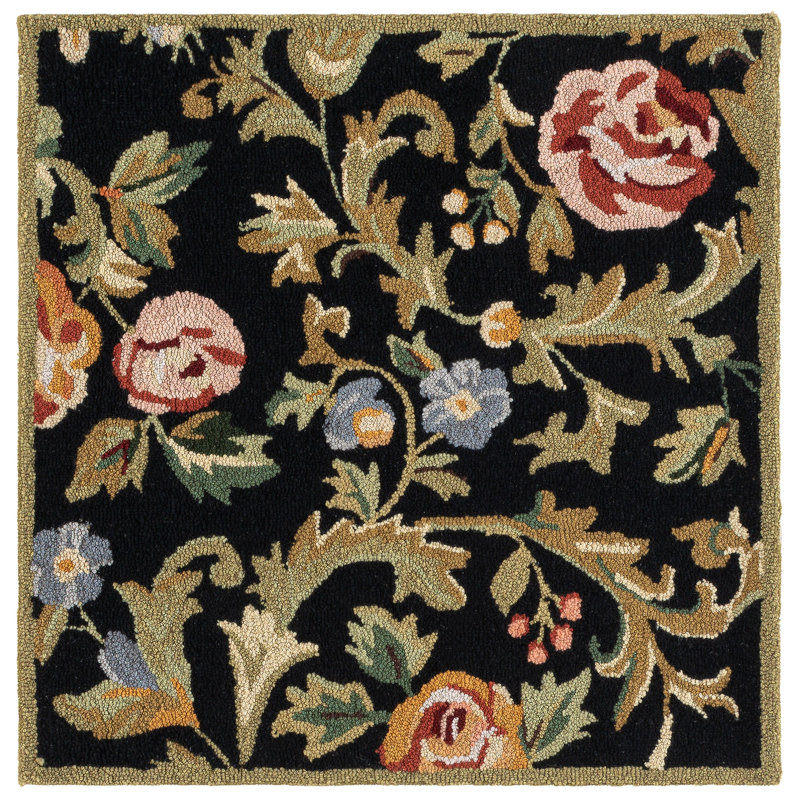 Tapis noir en laine crocheté à la main Hollander, Carré 3 pi