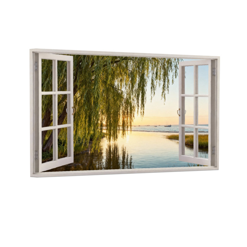 Landscape & Nature Sunset Lake Willow Tree Reflection Water Sky, 20" H x 30" W