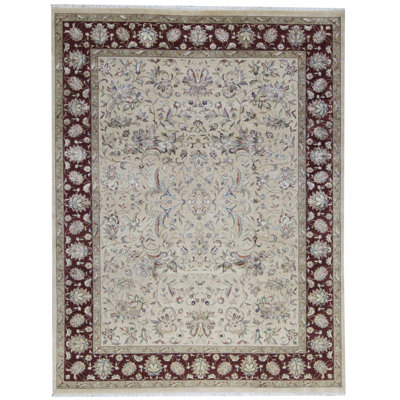 Tapis beige et rouille de haute qualité noué à la main