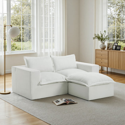 Canapé modulaire rembourré 3 pièces en chenille avec repose-pieds amovible - entièrement comprimé, aucun assemblage requis