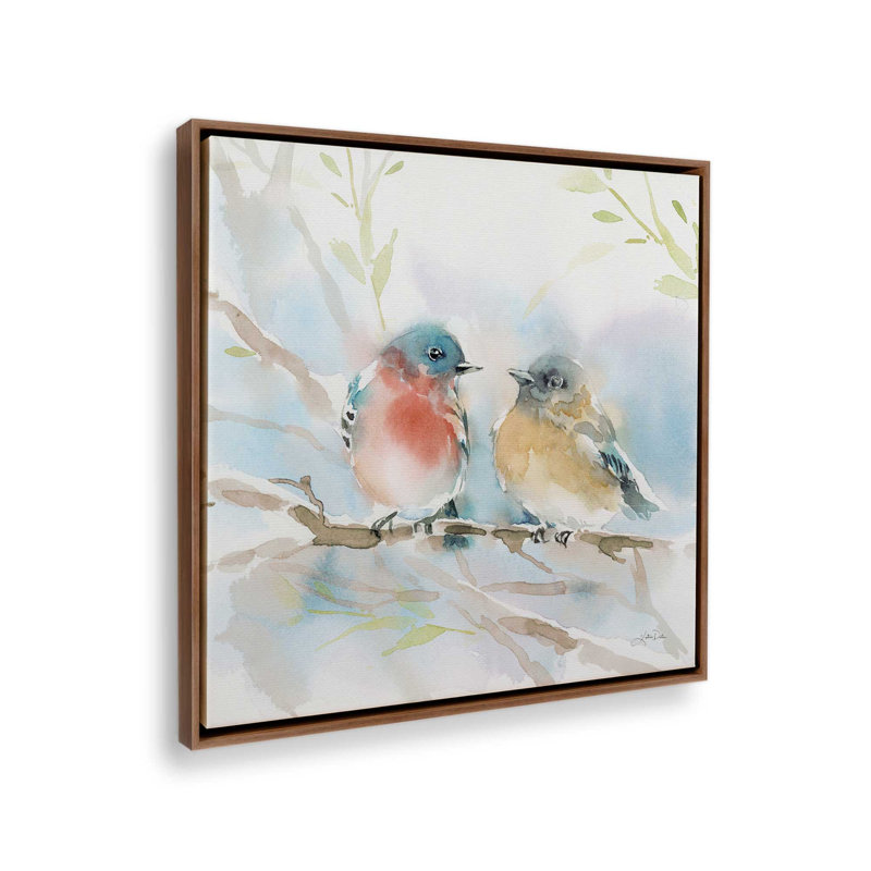 " Bluebird Pair In Spring " by Katrina Pete, 20" H x 20" W, Picture Framed Canvas, Walnut