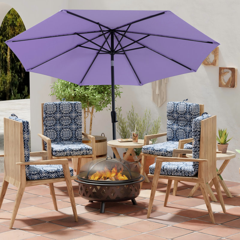 Parasol de patio de 9 pi avec manivelle Devyn, mât en aluminium et 8 nervures en acier pour terrasse, bord de piscine, cour