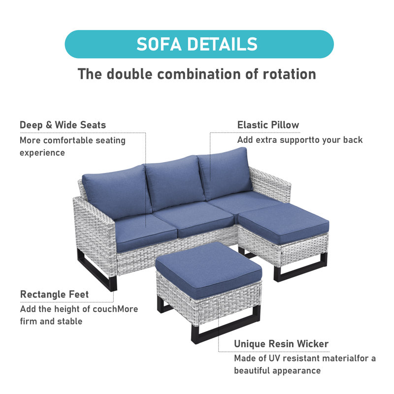 Ensemble de conversation d'extérieur pour 5 personnes avec coussins Naresa, Marine, Gris clair