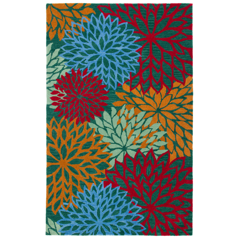 Tapis 80% laine, 20% coton touffeté à la main Blossom, Rectangle 5 pi x 8 pi