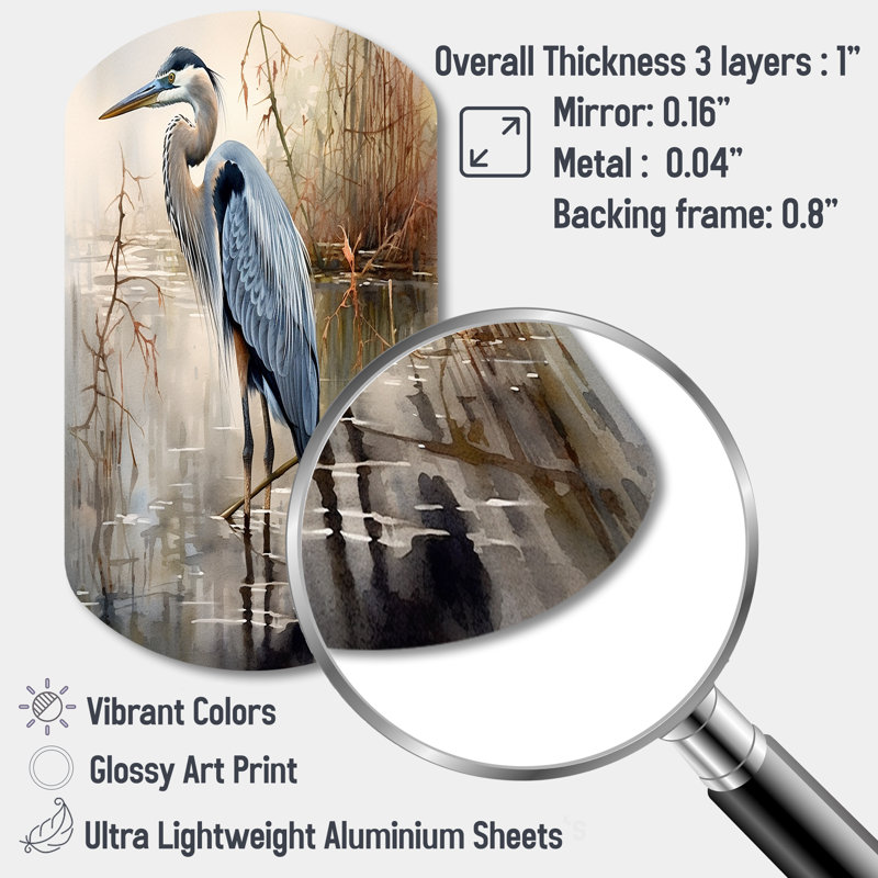 Graceful Heron Waterbird IV - Heron cylindrique, art mural asymétrique en métal, H 31 po x l 19 po