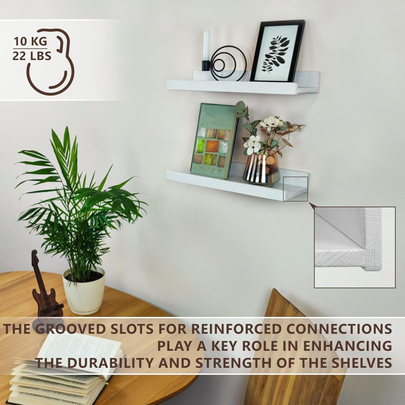 Dabo 2 Piece Floating Shelf, White, 13.60cm H x 30.50cm W x 5.60cm D