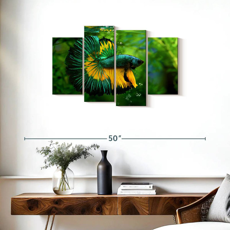 Brametta vert, jaune, poisson Betta, 22" H x 36" W