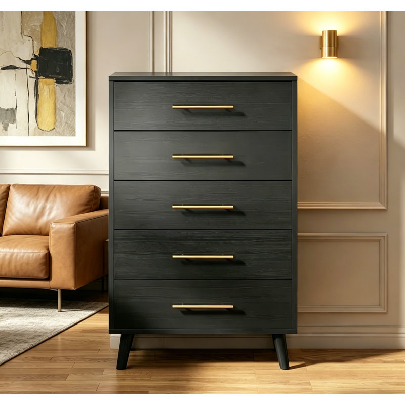 Commode haute 5 tiroirs H 43 pi Jakyria, Noir
