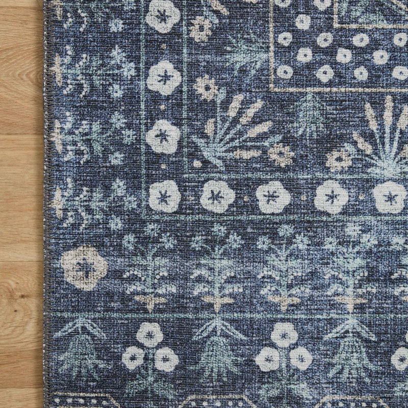 Rifle Paper Co. x Loloi Maison MAO-03 Rosette Blue Rug, Rectangle 3'9" x 5'6"