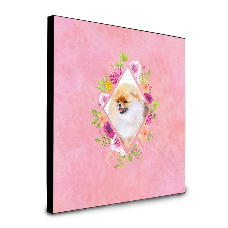Panneau mural Dollman Flowers, Rose, Loulou de Poméranie beige