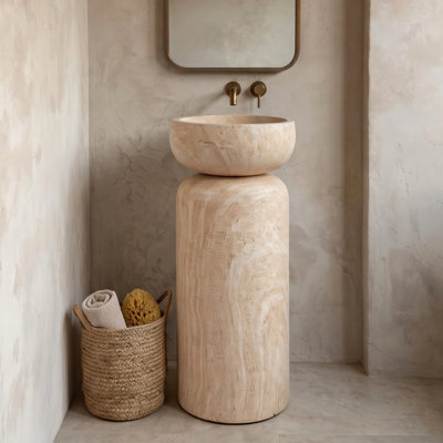 Lavabo de salle de bain sur pied 16 po à surface solide avec surface en travertin 16 po