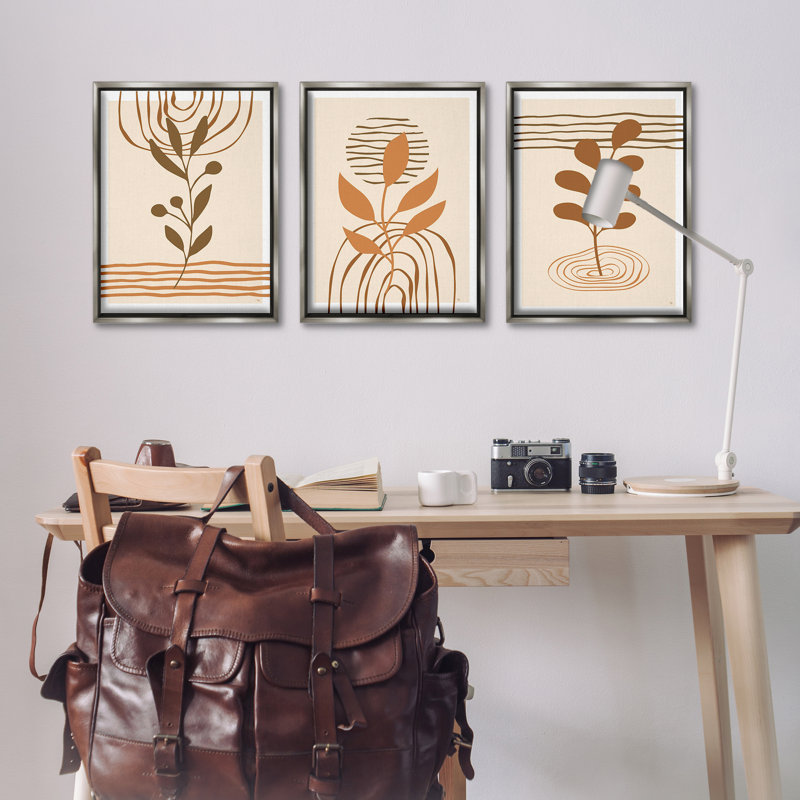  Boho, brins et motifs de lignes, ensemble de 3 toiles flottantes encadrées par Martina Pavlova, H 25 po x l 17 po