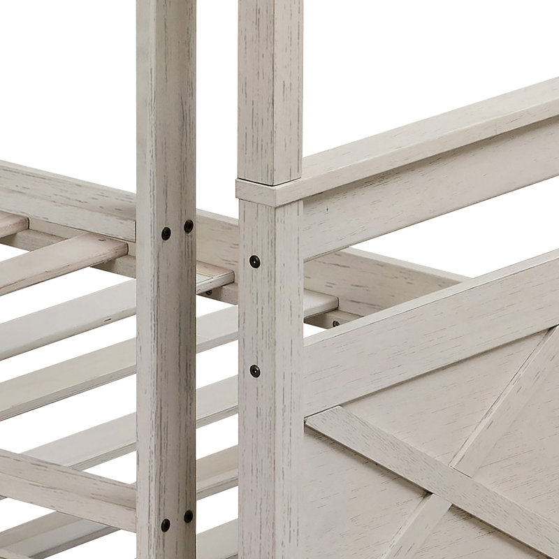 Lit superposé simple en bois massif Jazzae, Blanc antique