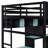 Full Size Wooden Frame Material Loft Bed Frame With Desk, Shelves, With Led Lighting Function Lights, With Usb Charging Function Ports And Pegboard, In Black Finish+Blue-1071171373
