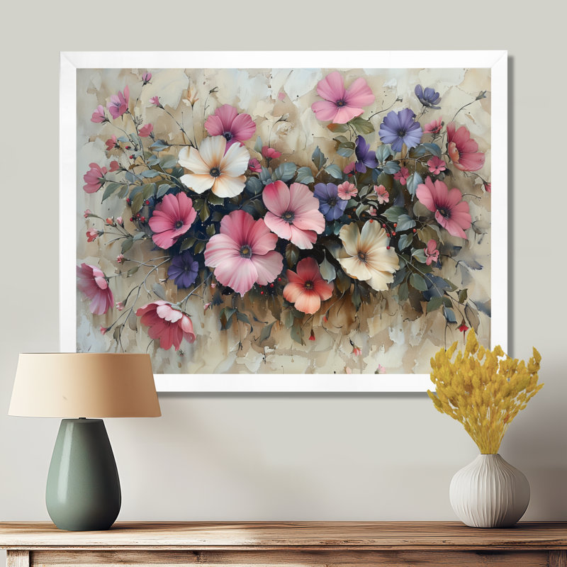 Rose et blanc pétunia floral fusion - art mural pétunias, Toile encadrée blanche avec une seule photo