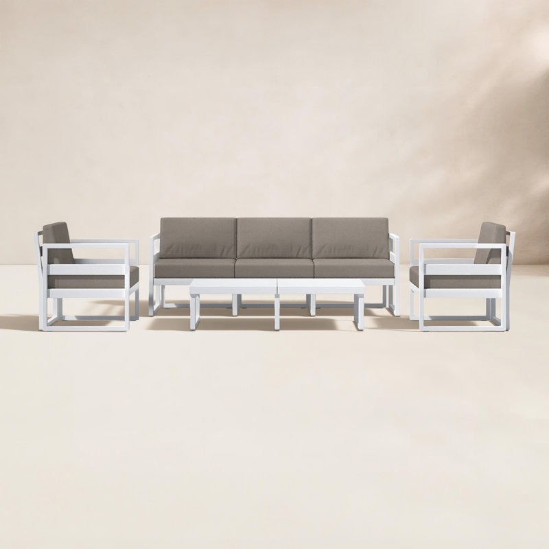 Ensemble de conversation avec canapé et coussins 4 pièces Lane, Toile taupe Sunbrella®, Blanc