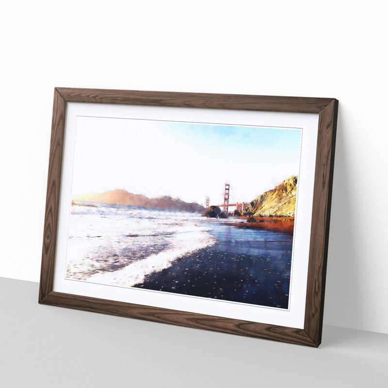 The Golden Gate Bridge in San Francisco - Picture Frame Painting Print, Walnut Framed, 33cm H x 45cm W x 2cm D