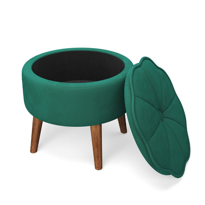 Elkville 53cm Wide Velvet Tufted Round Solid Colour Ottoman with Storage, Dark Green
