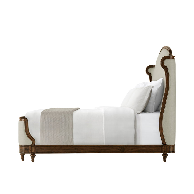 Beige and Brown Upholstered California King Bed with Wood Frame