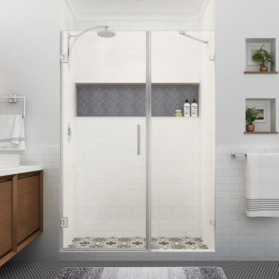 Nautis XL porte de douche à charnière sans cadre avec verre transparent StarCast l 54,25 - H 55,25 po x H 80 po