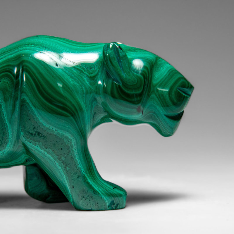 Genuine Polished Malachite Panther Carving (242.2 Grams)