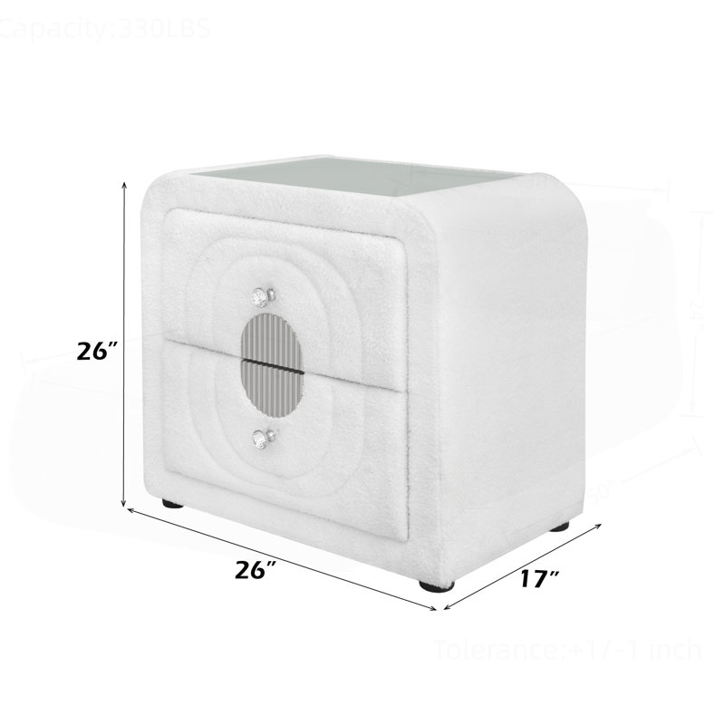Charming White Teddy Sherpa Nightstand with Chrome Accents and Practical Design