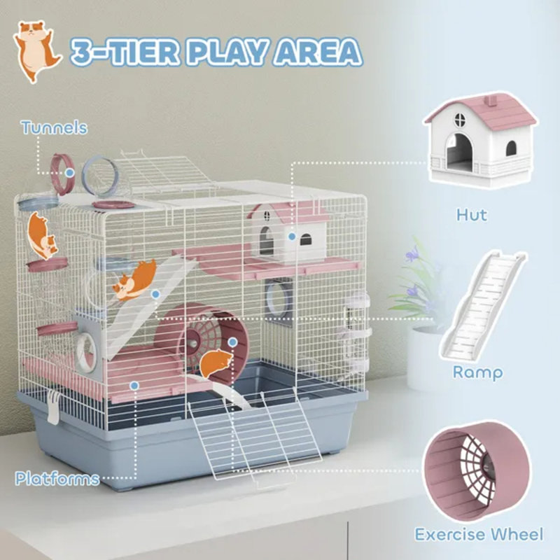 3-Tier Hamster Cage with Tunnels, Ramps & Complete Accessories