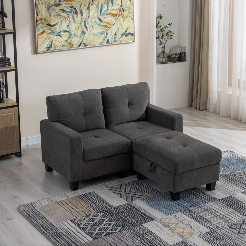 Causeuse modulaire de 57 po de large avec repose-pieds, Polyester gris foncé