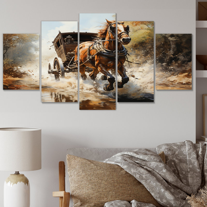 Old Cart Cart In Motion I - Animaux, art mural, salon - 5 panneaux