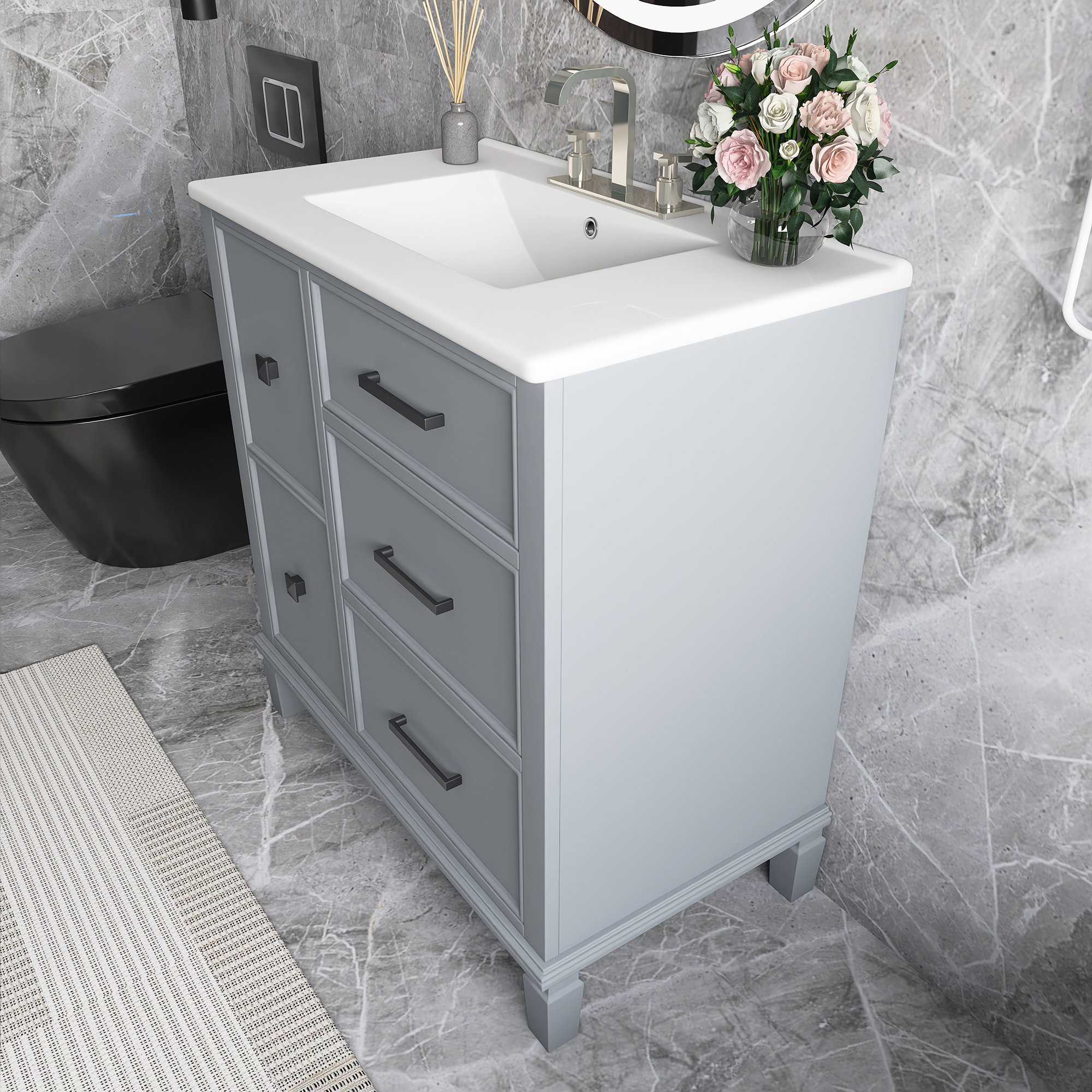 Charlton Home® 30 Bathroom Vanity With Ceramic Sink: Flip Out
