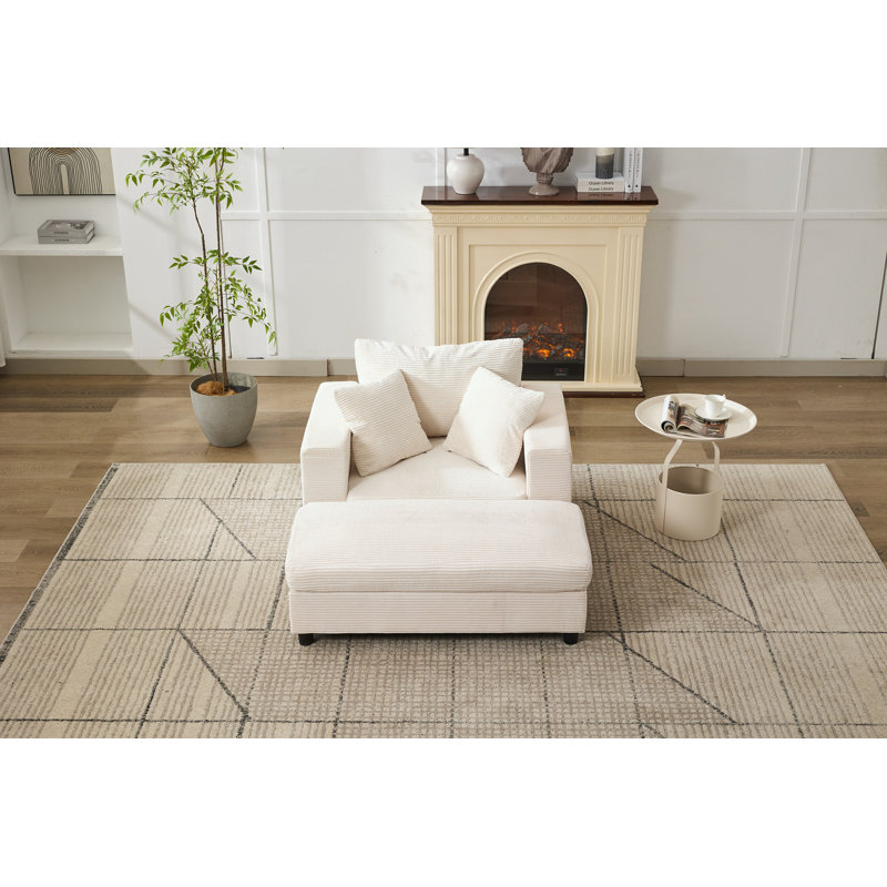 Chaise longue d'intérieur avec repose-pieds et coussins amovibles, Beige